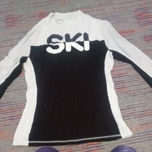 Forever 21 Black and White 'SKI' Long Sleeve Top